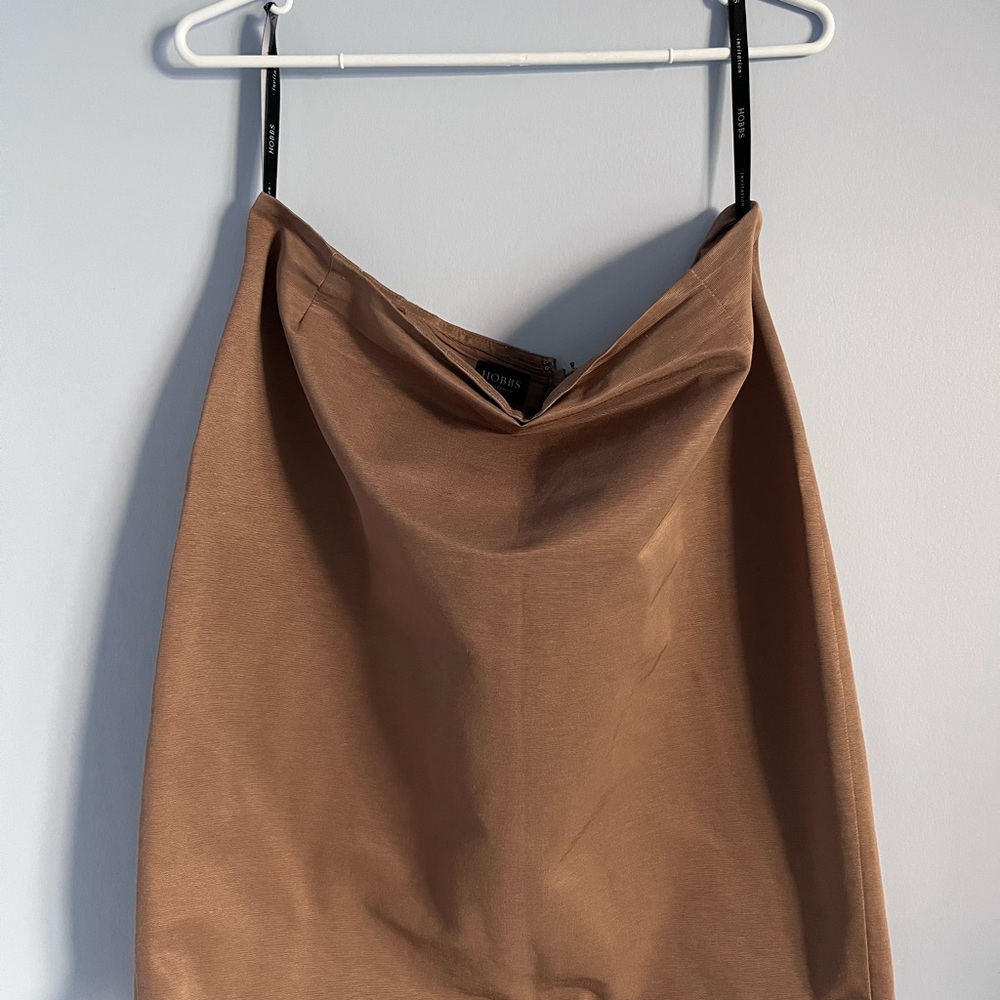 Chic Tan Pencil Skirt with scalloped edge detail